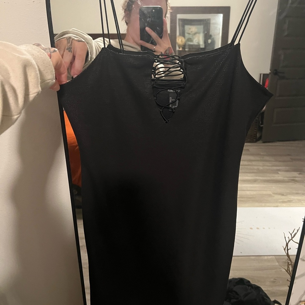 Forever 21 Black Textured Lace-Up Top